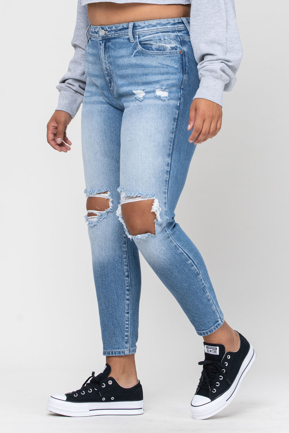 B&C High Rise Destroyed Mom Skinny Jeans