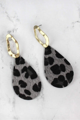 Gray Leopard Teardrop Earrings