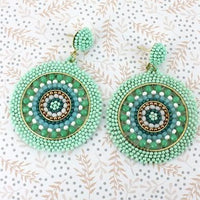 Mint Seed Bead Medallion Earrings
