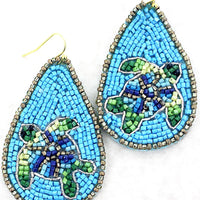 Blue Sea Turtle Seed Bead Earrings