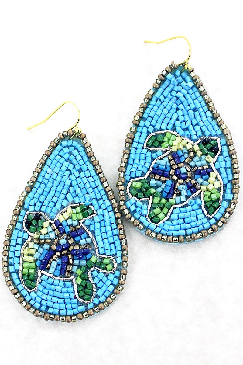 Blue Sea Turtle Seed Bead Earrings