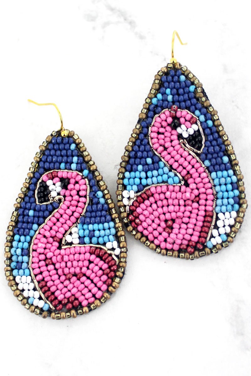 Seaside Flamingo Seed Bead Earring