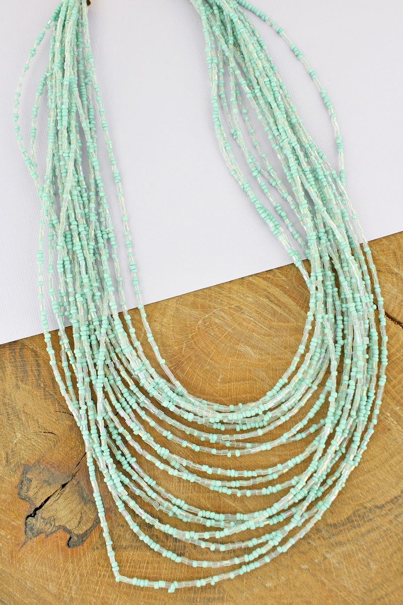 Mint & Clear Seed Bead Layered Necklace