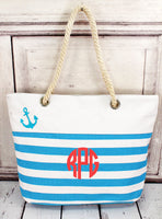 
              Nautical Stripe Anchor Tote with Rope Handles
            
