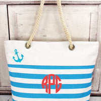 Nautical Stripe Anchor Tote with Rope Handles