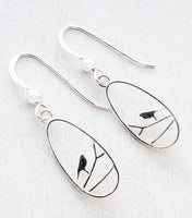 Silver Teardrop Robin Bird Earrings