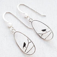 Silver Teardrop Robin Bird Earrings