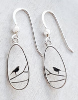 Silver Teardrop Robin Bird Earrings