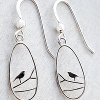 Silver Teardrop Robin Bird Earrings