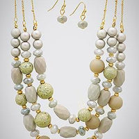Multi Bead Triple Layered Necklace Set