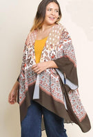 Floral Scarf Print Open Front Kimono w/ Side Slits (Plus)